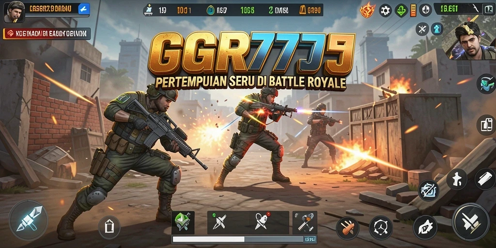 Screenshot GGR7777 menampilkan aksi pertempuran seru di arena Battle Royale.