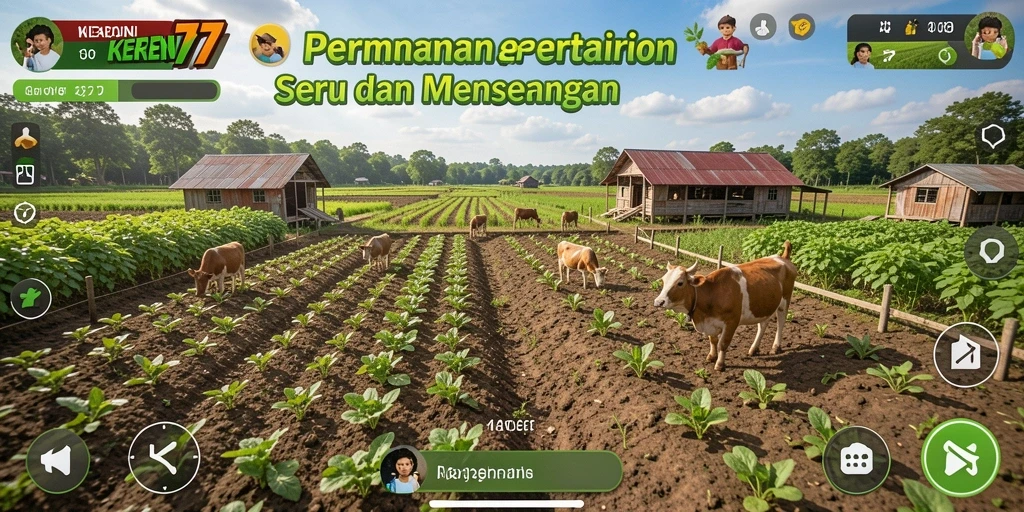 Tampilan gameplay KEREN77 yang menampilkan ladang hijau subur.