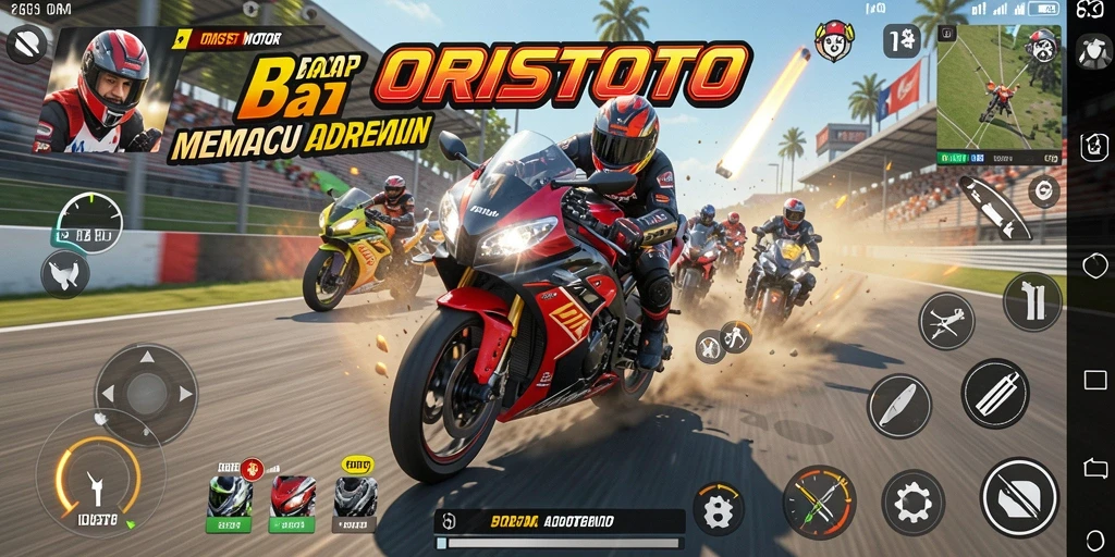 Tampilan gameplay mendebarkan di ORISTOTO saat balapan motor.