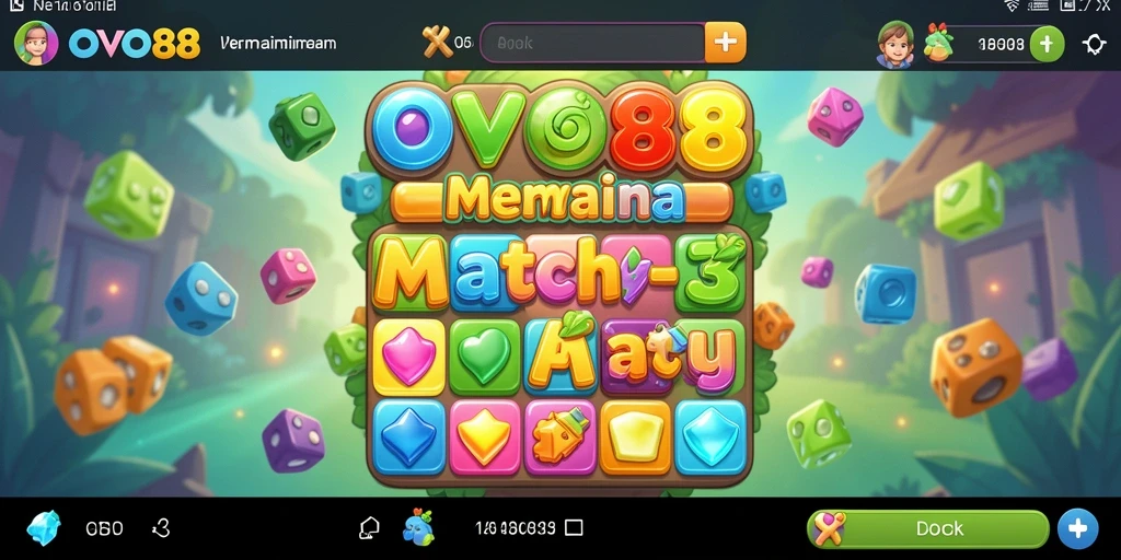 Screenshot OVO88 menunjukkan gameplay Match-3 yang seru dan penuh warna.