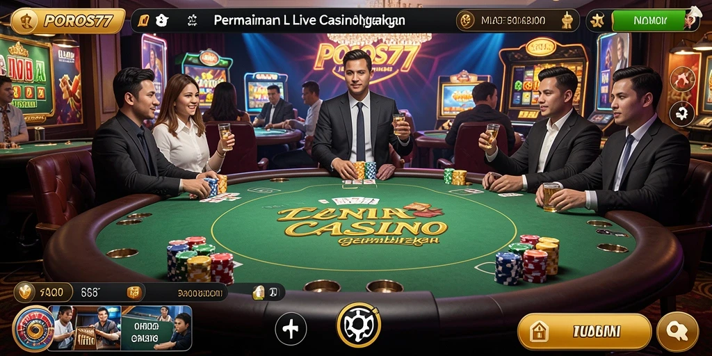 Tampilan gameplay Live Casino POROS77 dengan dealer profesional dan permainan menarik.
