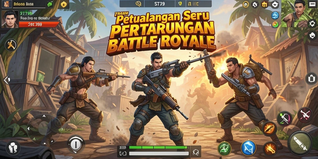 Screenshot gameplay ST789 menampilkan aksi intens dalam pertarungan Battle Royale.