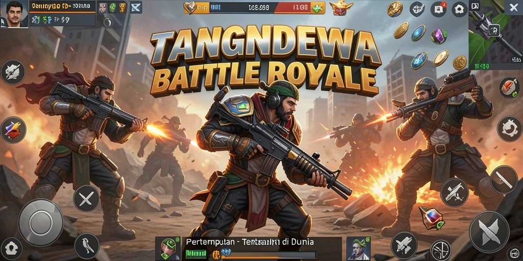 Menampilkan aksi intens dalam permainan Battle Royale TANGANDEWA.